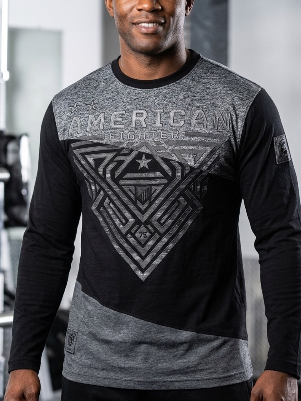 American Fighter | Men’s Black and Gray Long Sleeve Shirt | Size Large